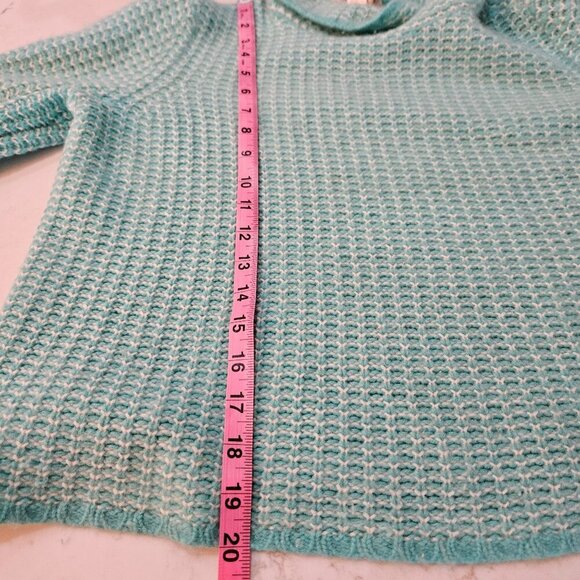 Belford Large Aqua Turquoise Cashmere Waffle Knit Sweater Pullover Turtleneck - Picture 8 of 9